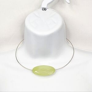 Gold Wire Necklace w/ Green Oval Pendant